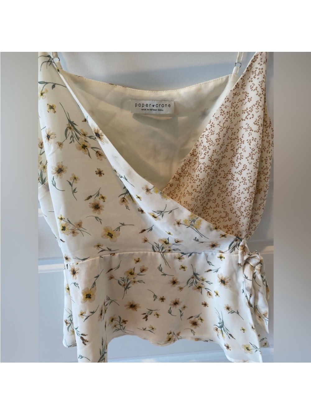 Paper Crane Cream Floral Wrap Camisole Style with Side Tie Size S